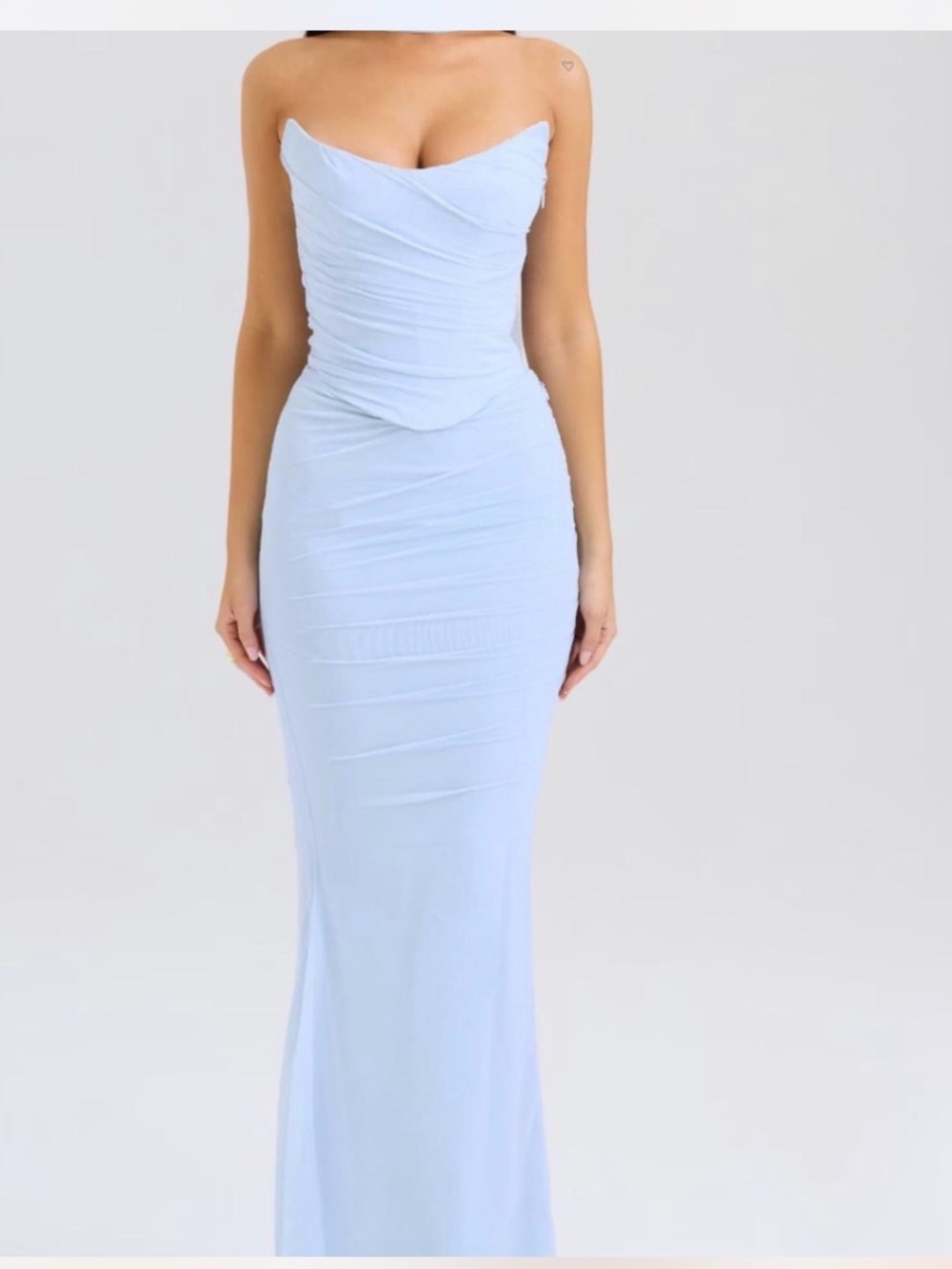 House of CB Pale Blue Strapless Ruched Maxi Dress